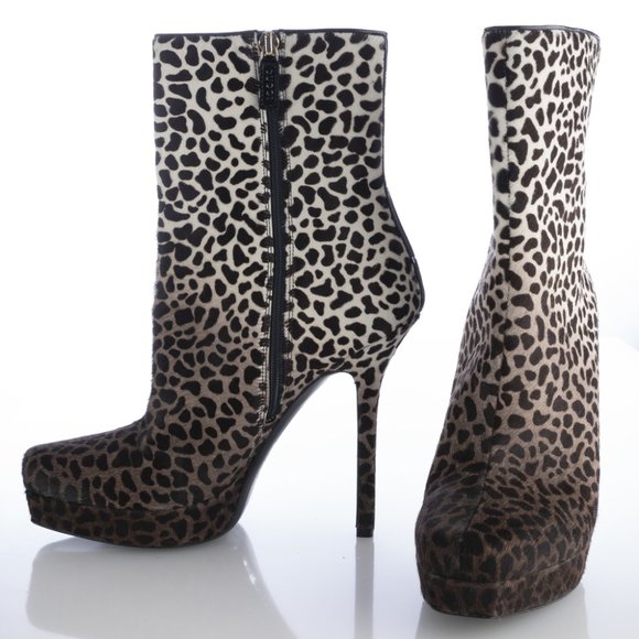 New In Box! GUCCI PONY HAIR Leopard Gradient Print Booties - Picture 3 of 12